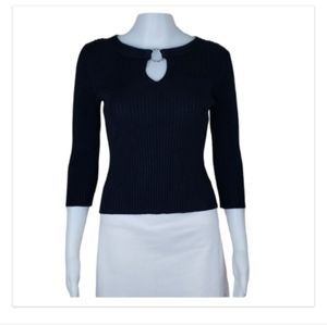 Blue Ribbed Keyhole Sweater
